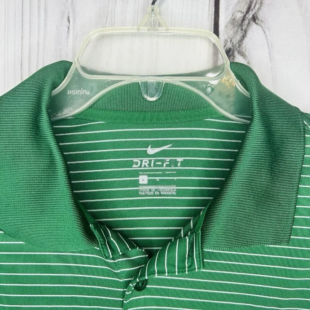 Nike Dartmouth Polo Men's Sz L Green White Striped Embroidered Short Sleeve